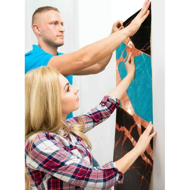 Papel de Parede Mrmore Estilo Pintura Preto, Azul e Rose MP