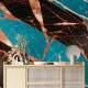Papel de Parede M�rmore Estilo Pintura Preto, Azul e Rose MP