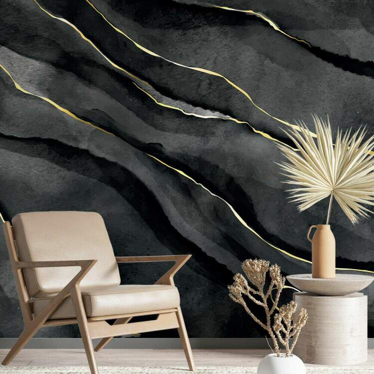 Papel de Parede Mrmore Preto com Dourado MP