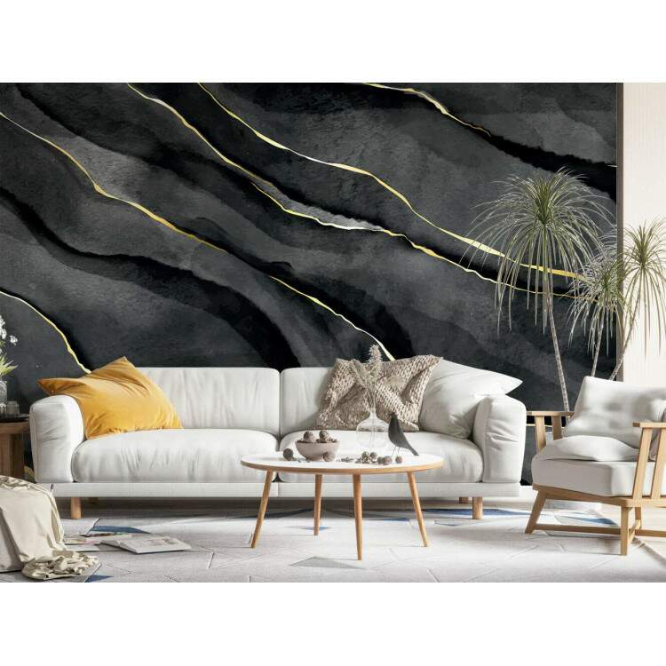 Papel de Parede Mrmore Preto com Dourado MP