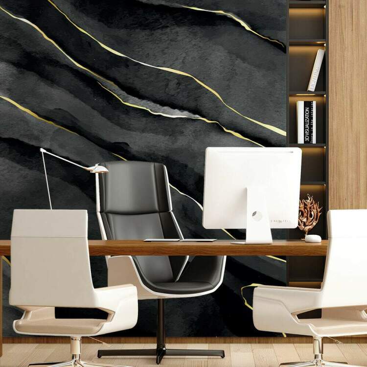 Papel de Parede Mrmore Preto com Dourado MP