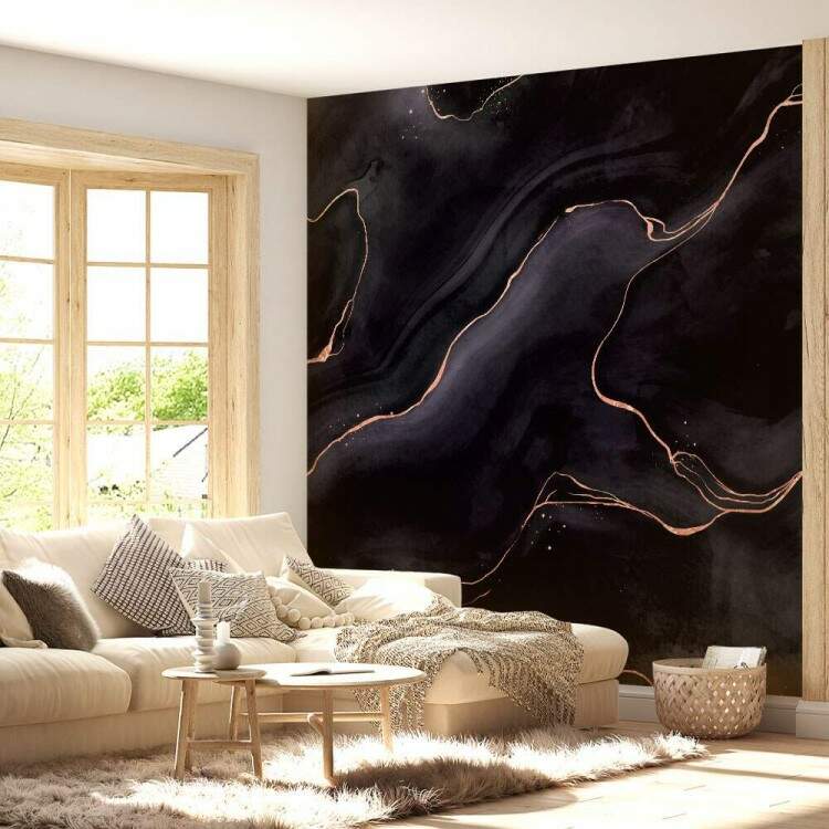 Papel de Parede Mrmore Preto com Rose Gold MP