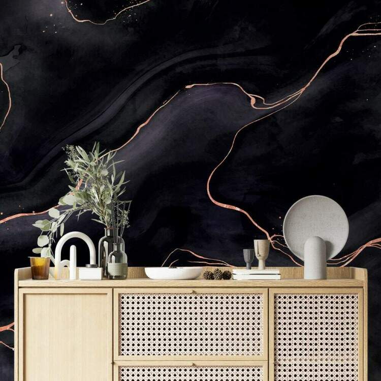 Papel de Parede Mrmore Preto com Rose Gold MP
