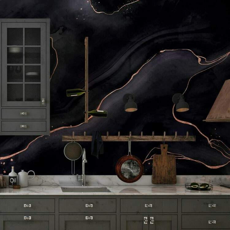 Papel de Parede Mrmore Preto com Rose Gold MP