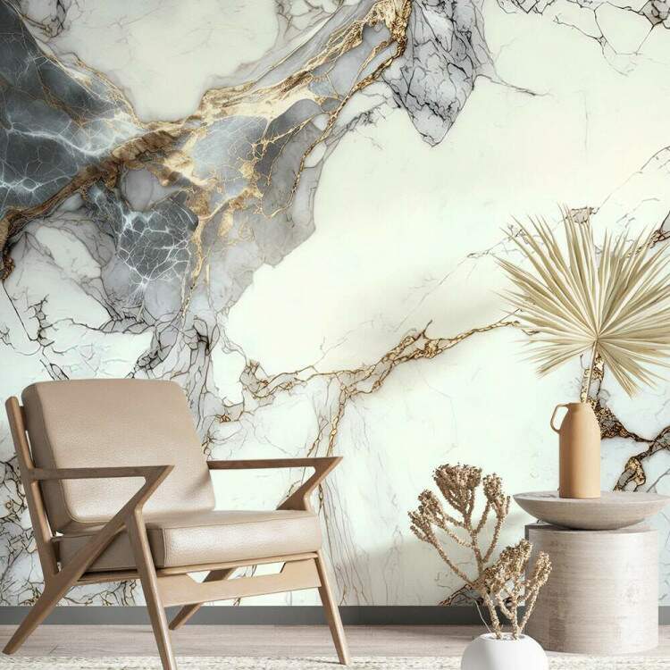 Papel de Parede Textura Mrmore com Tons de Cinza e Branco MP