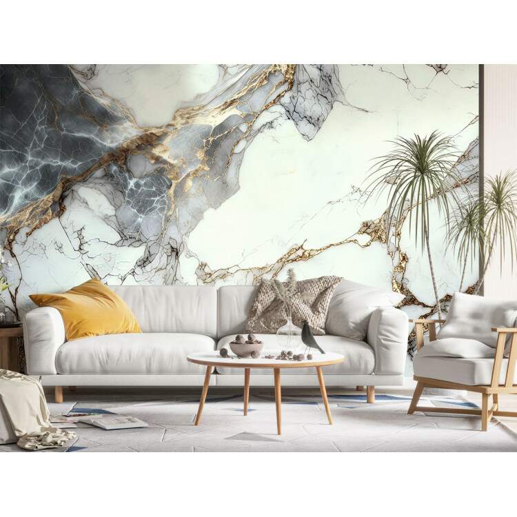 Papel de Parede Textura Mrmore com Tons de Cinza e Branco MP