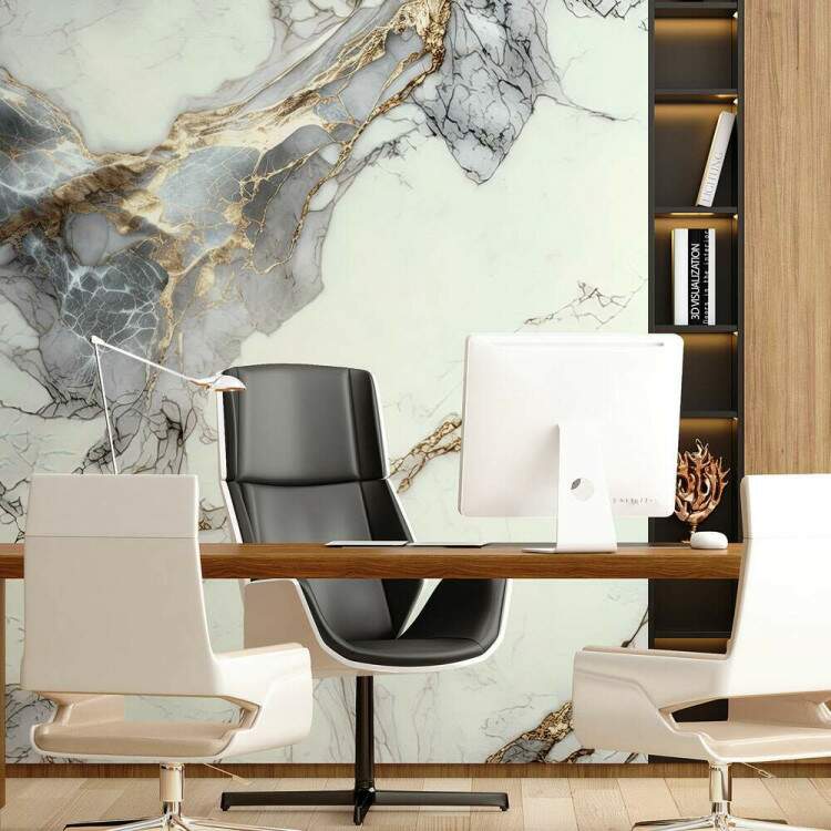 Papel de Parede Textura Mrmore com Tons de Cinza e Branco MP
