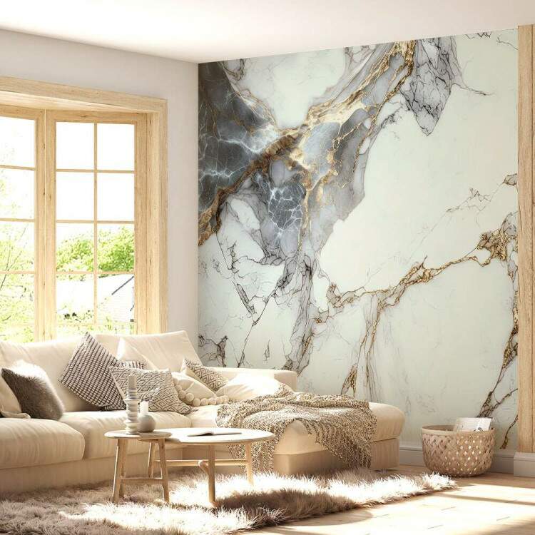 Papel de Parede Textura Mrmore com Tons de Cinza e Branco MP
