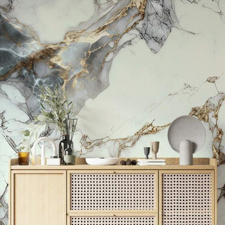 Papel de Parede Textura Mrmore com Tons de Cinza e Branco MP