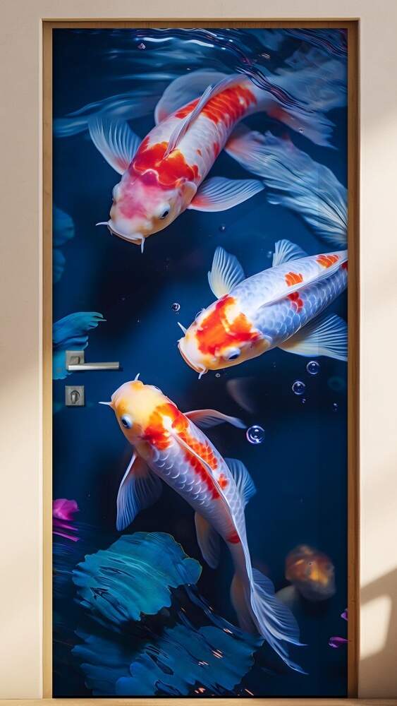 Adesivo Para Porta Peixes com a Cor Branca e Detalhes Laranjas