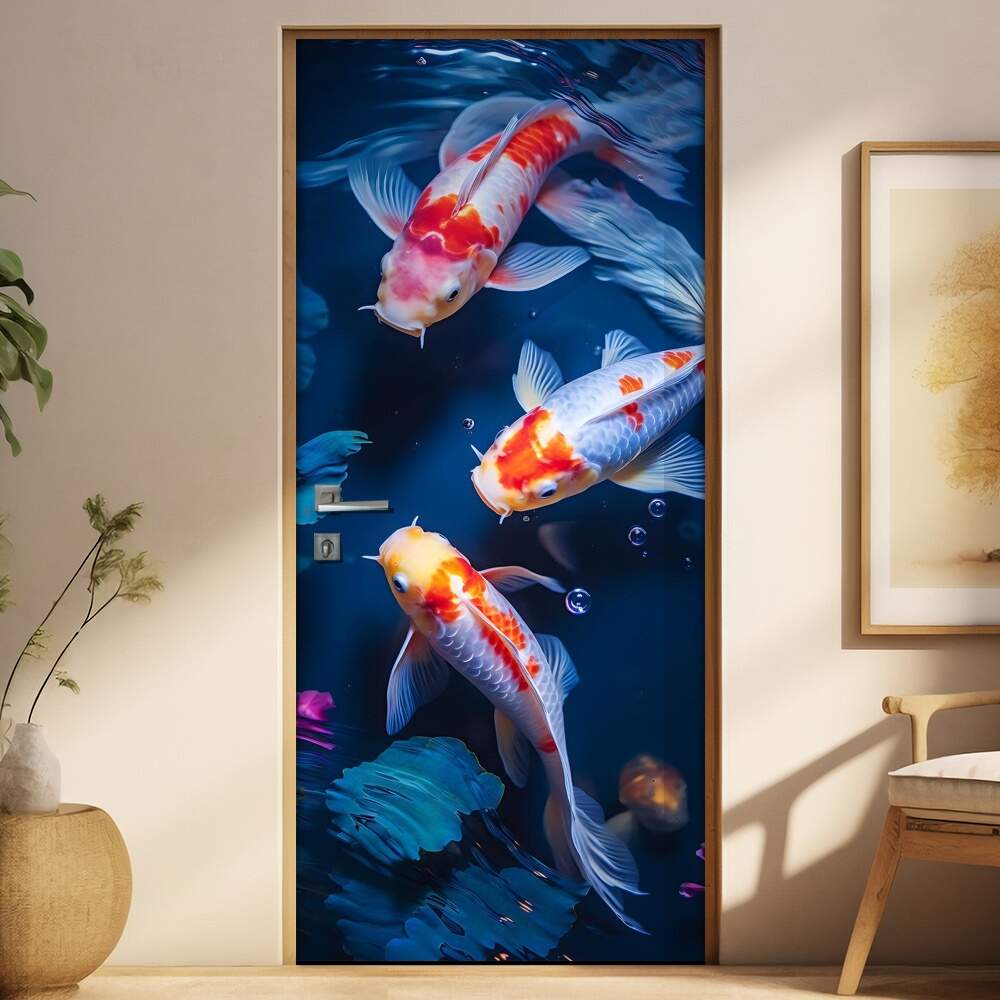 Adesivo Para Porta Peixes com a Cor Branca e Detalhes Laranjas