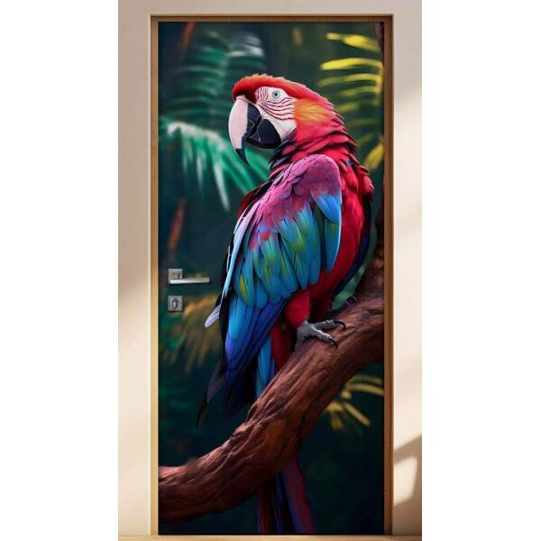 Adesivo Para Porta Arara Colorida em Galho