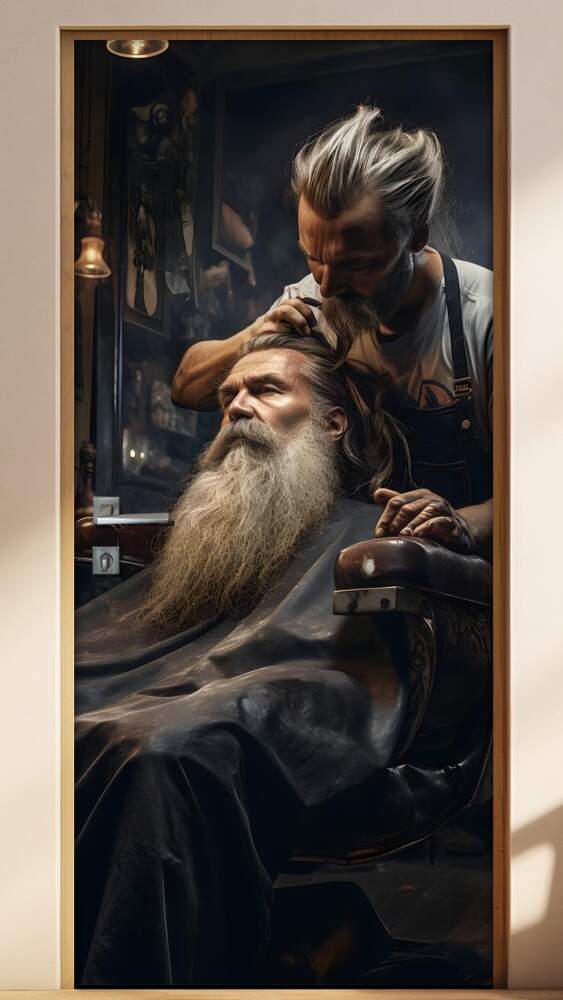 Adesivo Para Porta de Barbearia Barbeiro Fazendo Barba