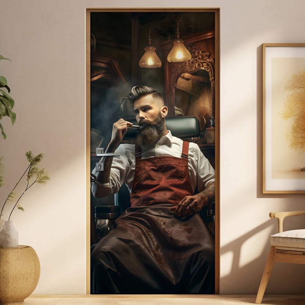 Adesivo Para Porta de Barbearia Barbeiro com Avental
