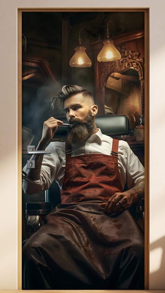 Adesivo Para Porta de Barbearia Barbeiro com Avental