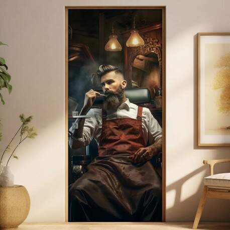 Adesivo Para Porta de Barbearia Barbeiro com Avental