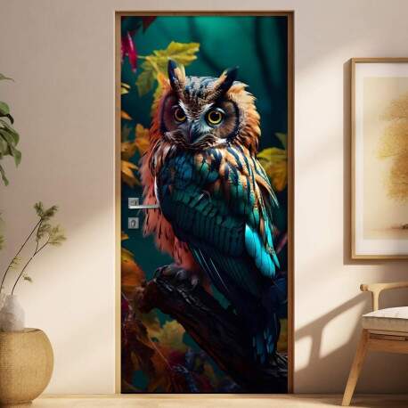 Adesivo Para Porta Coruja Colorida com Cores Intensas