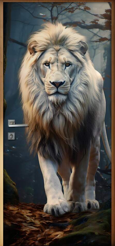Adesivo Para Porta Leo Todo Branco Majestoso Caminhando