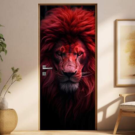 Adesivo Para Porta Leo Majestoso com Luz Vermelha