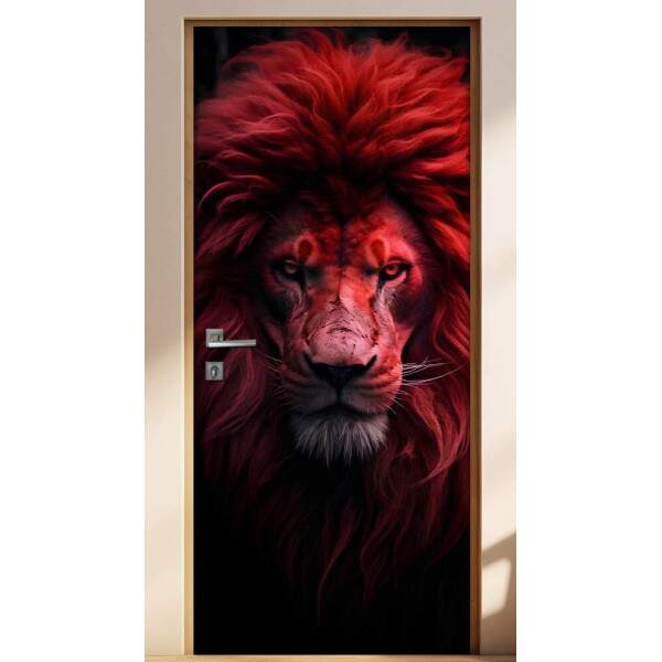 Adesivo Para Porta Leo Majestoso com Luz Vermelha