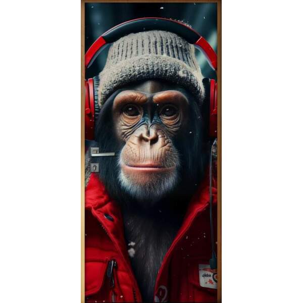 Adesivo Para Porta Macaco com Roupa e Fone Vermelho