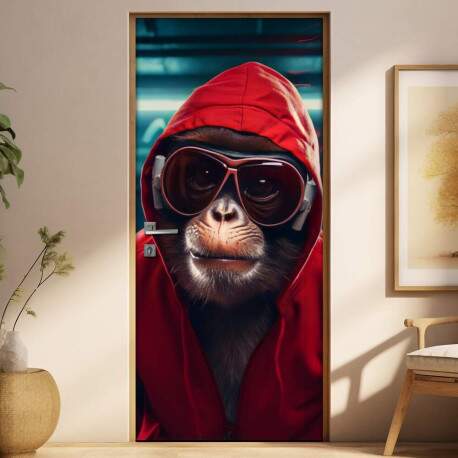 Adesivo Para Porta Macaco com culos e Capuz Vermelho