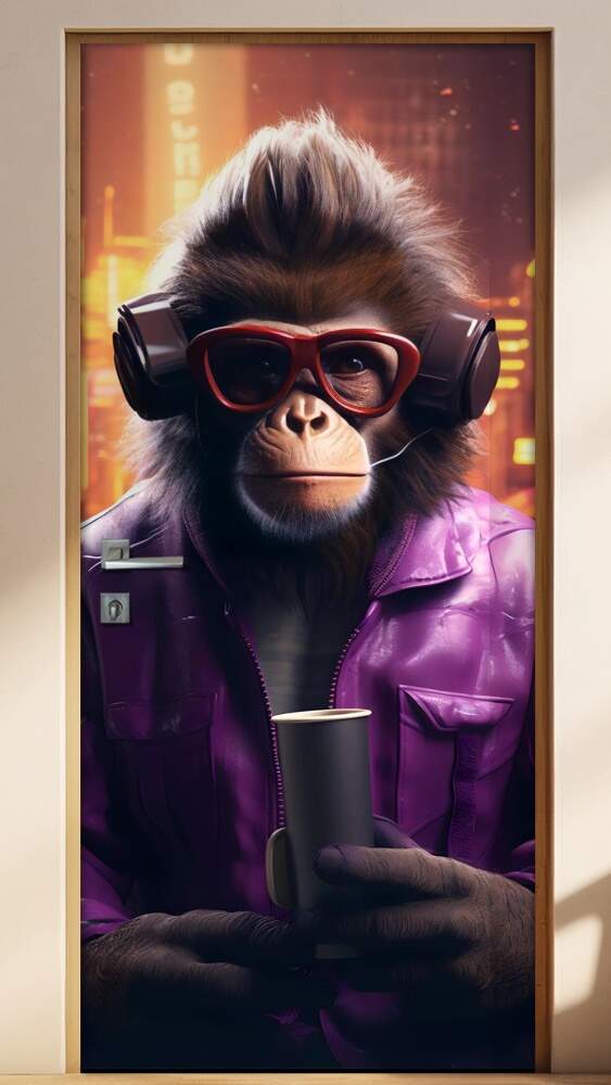 Adesivo Para Porta Macaco com Roupa de Couro