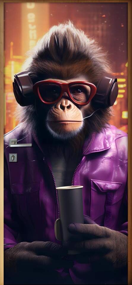 Adesivo Para Porta Macaco com Roupa de Couro