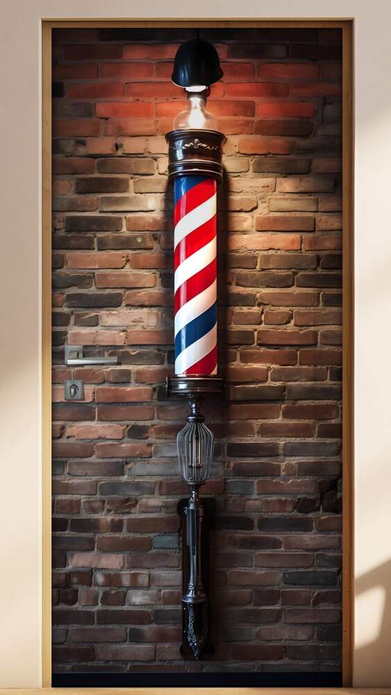 Adesivo Para Porta Parede de Tijolinho com Poste de Barbearia