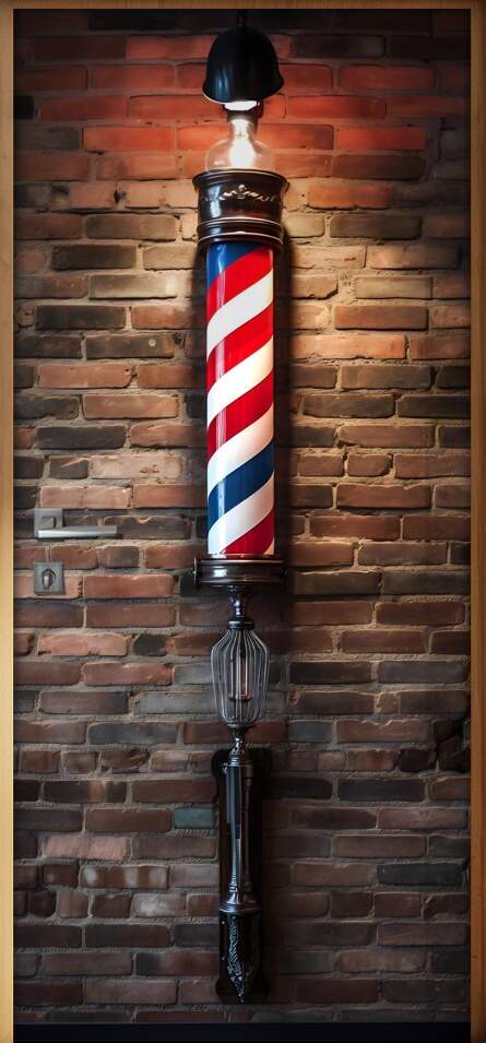 Adesivo Para Porta Parede de Tijolinho com Poste de Barbearia