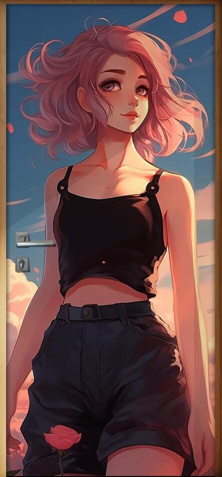 Adesivo Para Porta Anime Garota de Cabelos Rosas