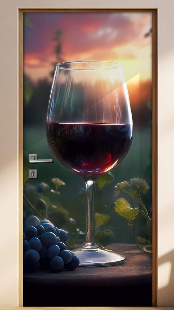 Adesivo Para Porta Ta�a de Vinho com Paisagem no Fundo