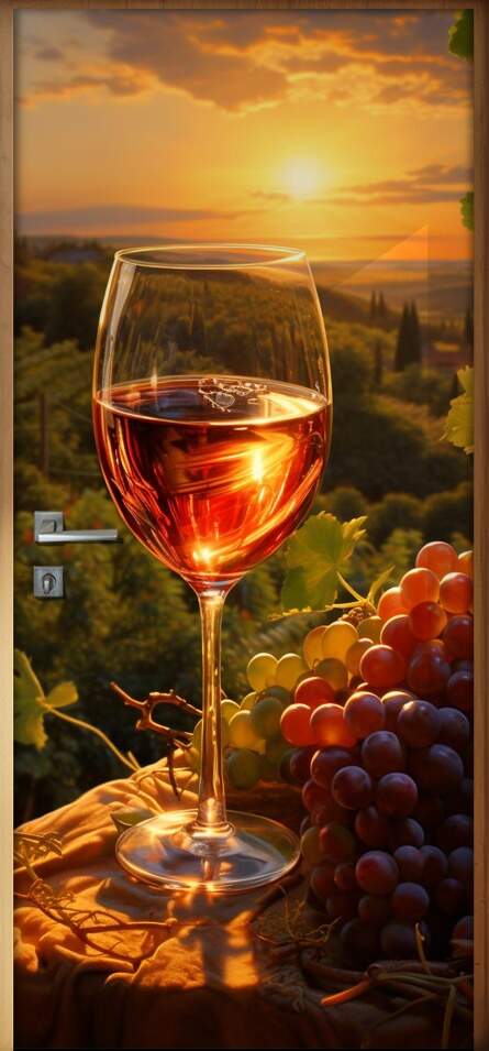 Adesivo Para Porta Taa de Vinho com Uvas e Pr-do-Sol