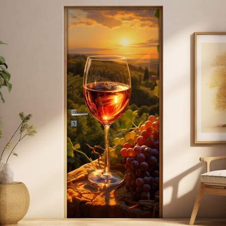 Adesivo Para Porta Taa de Vinho com Uvas e Pr-do-Sol
