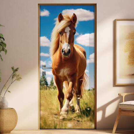 Adesivo Para Porta Cavalo no Pasto com Cu Azul
