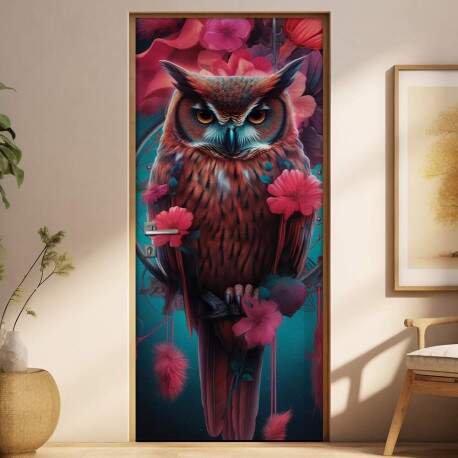 Adesivo Para Porta Coruja com Flores