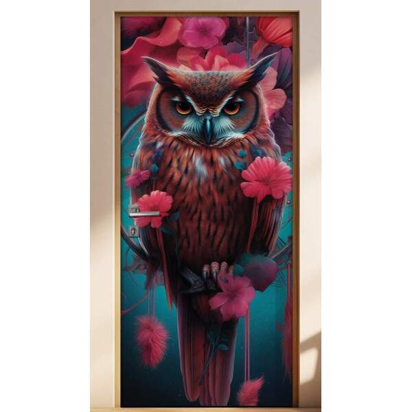 Adesivo Para Porta Coruja com Flores
