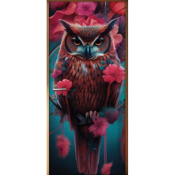 Adesivo Para Porta Coruja com Flores