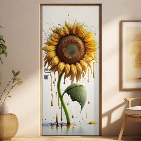 Adesivo Para Porta Girassol com Efeito de Tinta