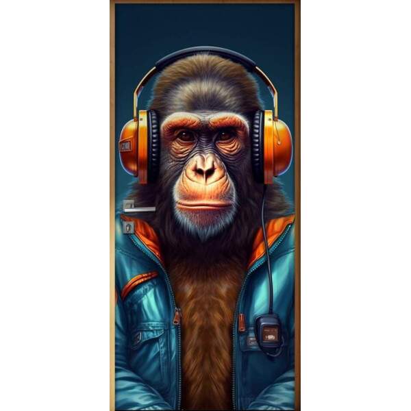 Adesivo Para Porta Macaco com Fones de Ouvido Azul