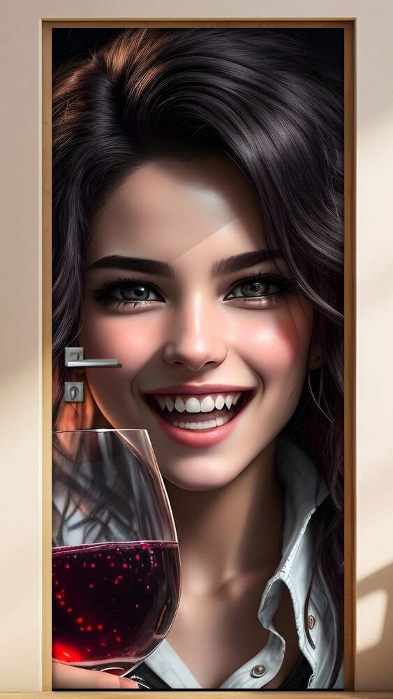 Adesivo Para Porta Mulher com Ta�a de Vinho