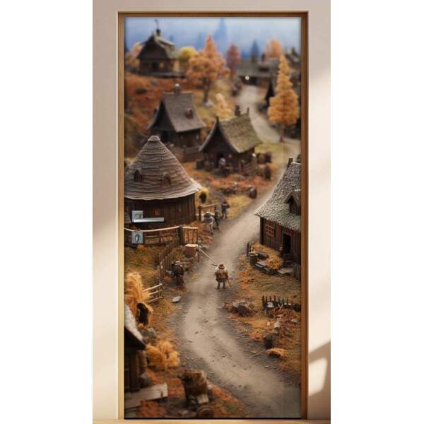 Adesivo Para Porta Vilarejo Viking Maquete
