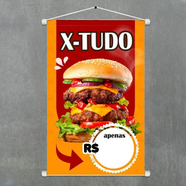 Banner Impresso em Lona Personalizado Para Hamburgueria X-Tudo Suculento