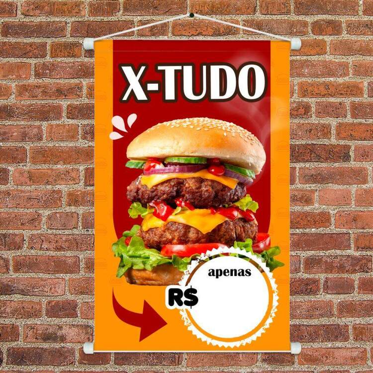 Banner Impresso em Lona Personalizado Para Hamburgueria X-Tudo Suculento