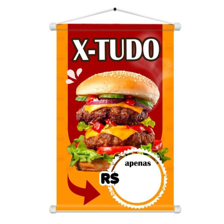 Banner Impresso em Lona Personalizado Para Hamburgueria X-Tudo Suculento