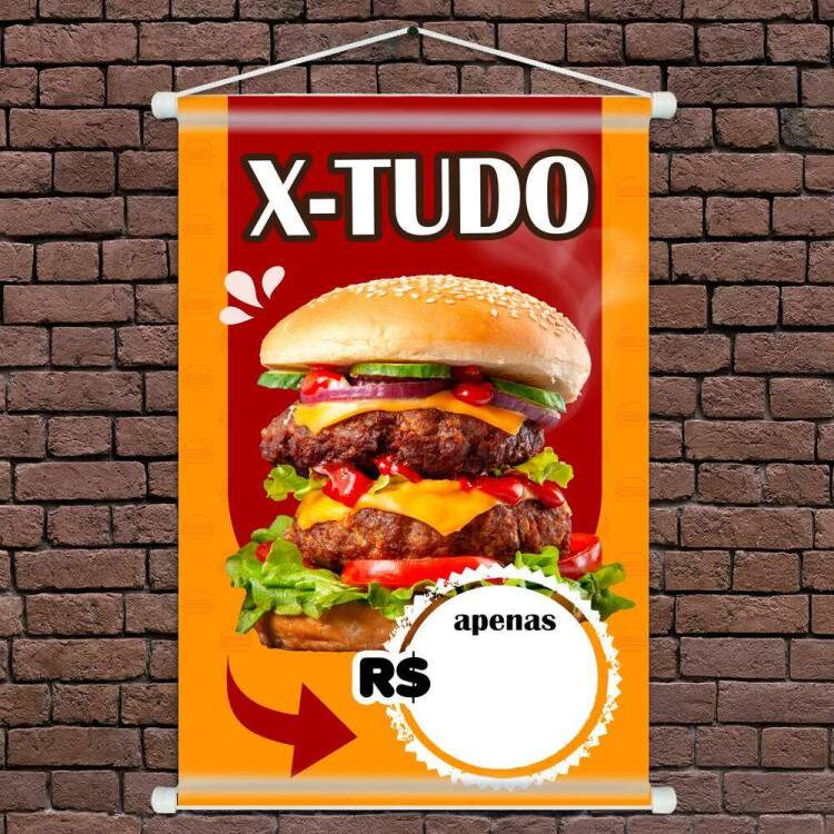 Banner Impresso em Lona Personalizado Para Hamburgueria X-Tudo Suculento