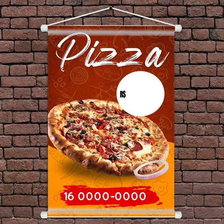 Banner Impresso em Lona Personalizado Para Pizzaria Fundo Detalhado com Pizza