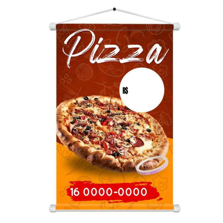 Banner Impresso em Lona Personalizado Para Pizzaria Fundo Detalhado com Pizza