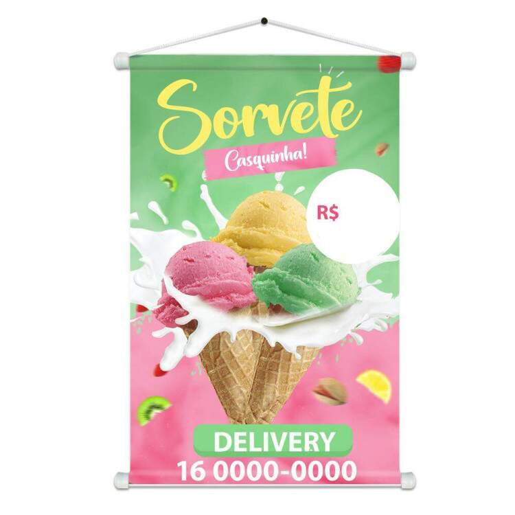 Banner Impresso em Lona Personalizado Para Sorveteria Sorvete de Casquinha