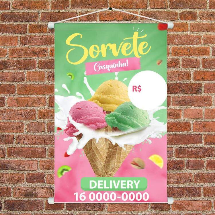 Banner Impresso em Lona Personalizado Para Sorveteria Sorvete de Casquinha